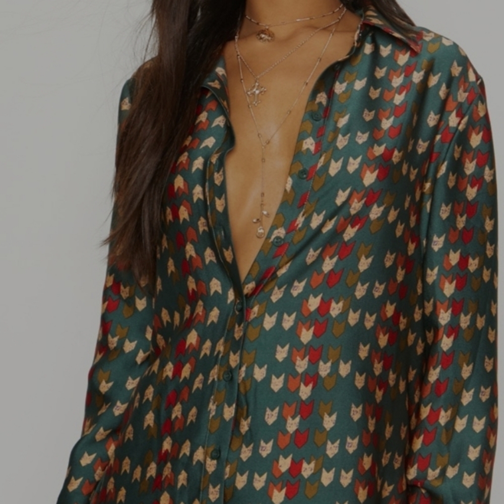 Green Chevron Print Oversized Shirt